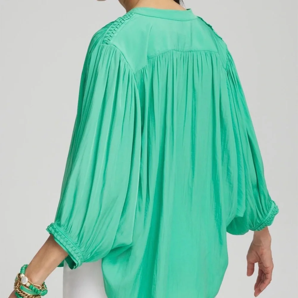 Chico's Blue Oversized 3/4 Sleeve Blouse - Picture 10 of 11